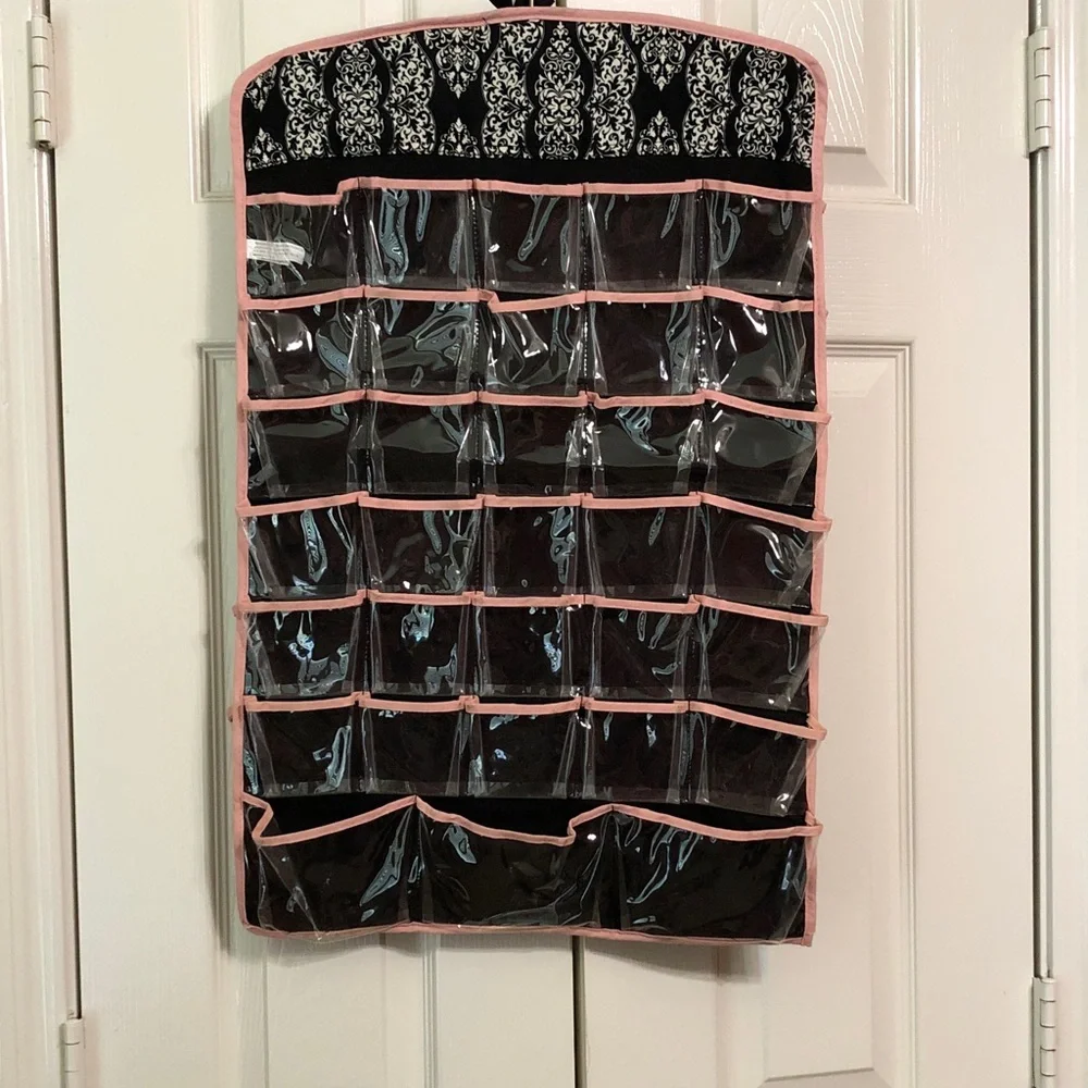 Over-the-Door Jewelry Organizer Black Double Side Multi Clear Pockets